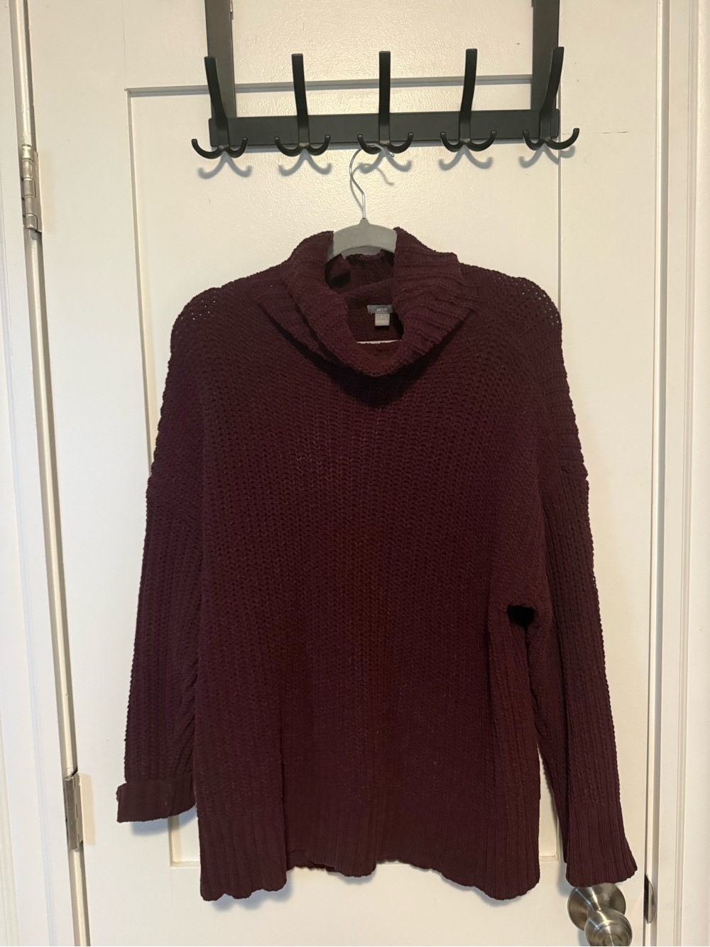 aerie Burgundy Cowl Neck Chunky Knit Sweater